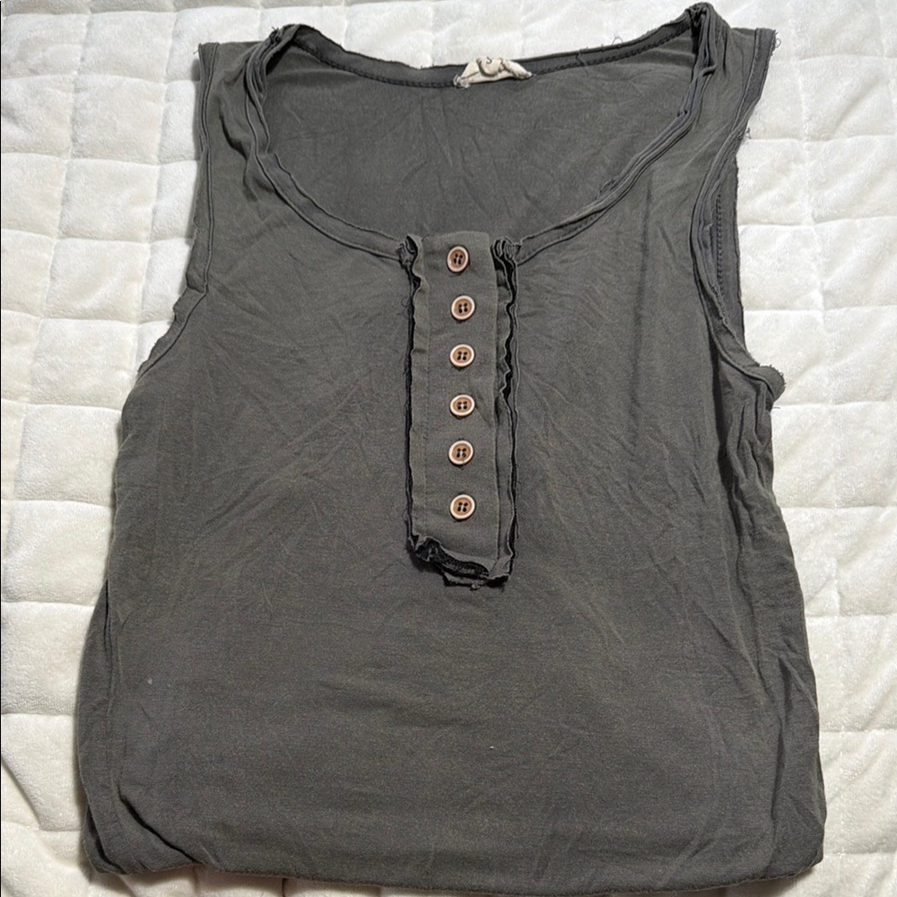 Sleeveless Button Henley Tank Top - Dark Gray
